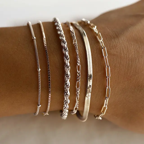 Fashionable - Set of 6 Silver Bracelets