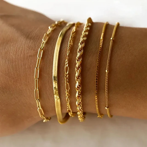 Fashionable - 6 Bracelets Set (14K Gold Plated)
