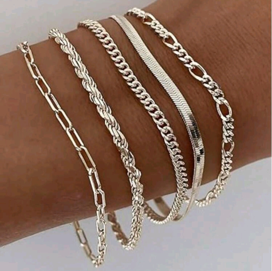Elegant - Set of 5 Silver Bracelets