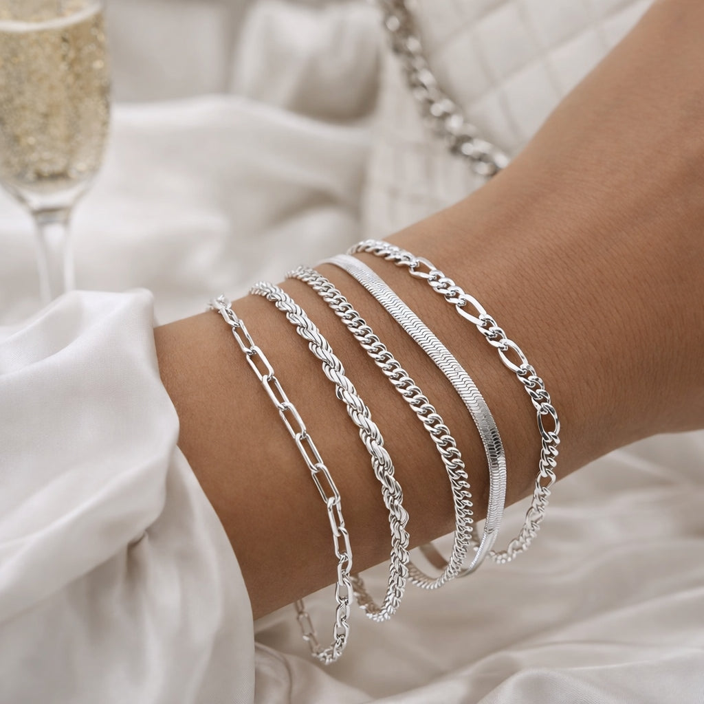 Elegant - Set of 5 Silver Bracelets