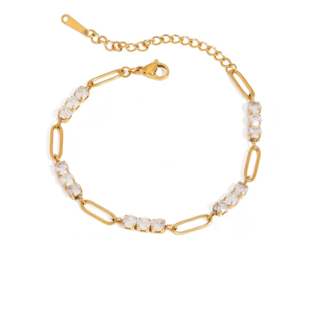 White Gems Paperclip - Bracelet