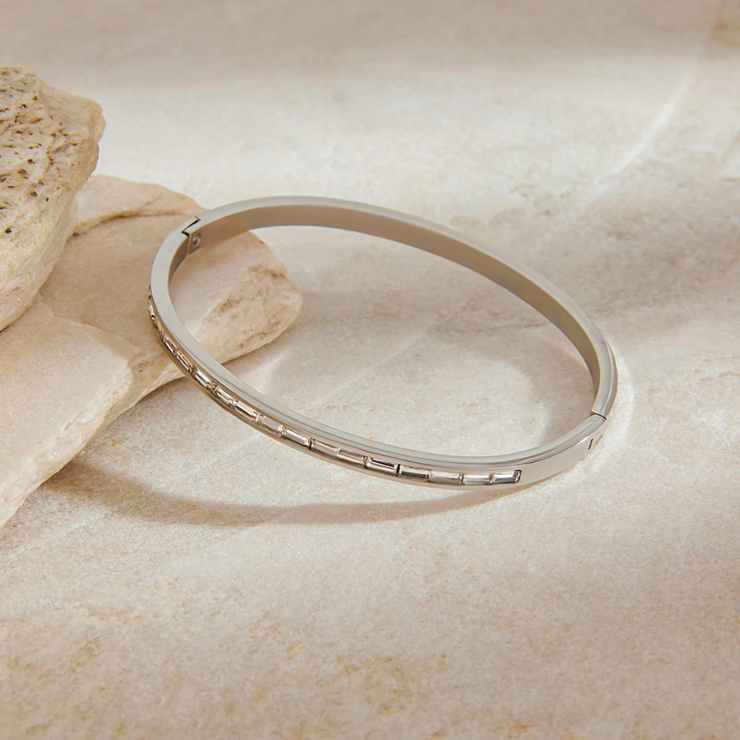 White Shimmer - Silver Bangle