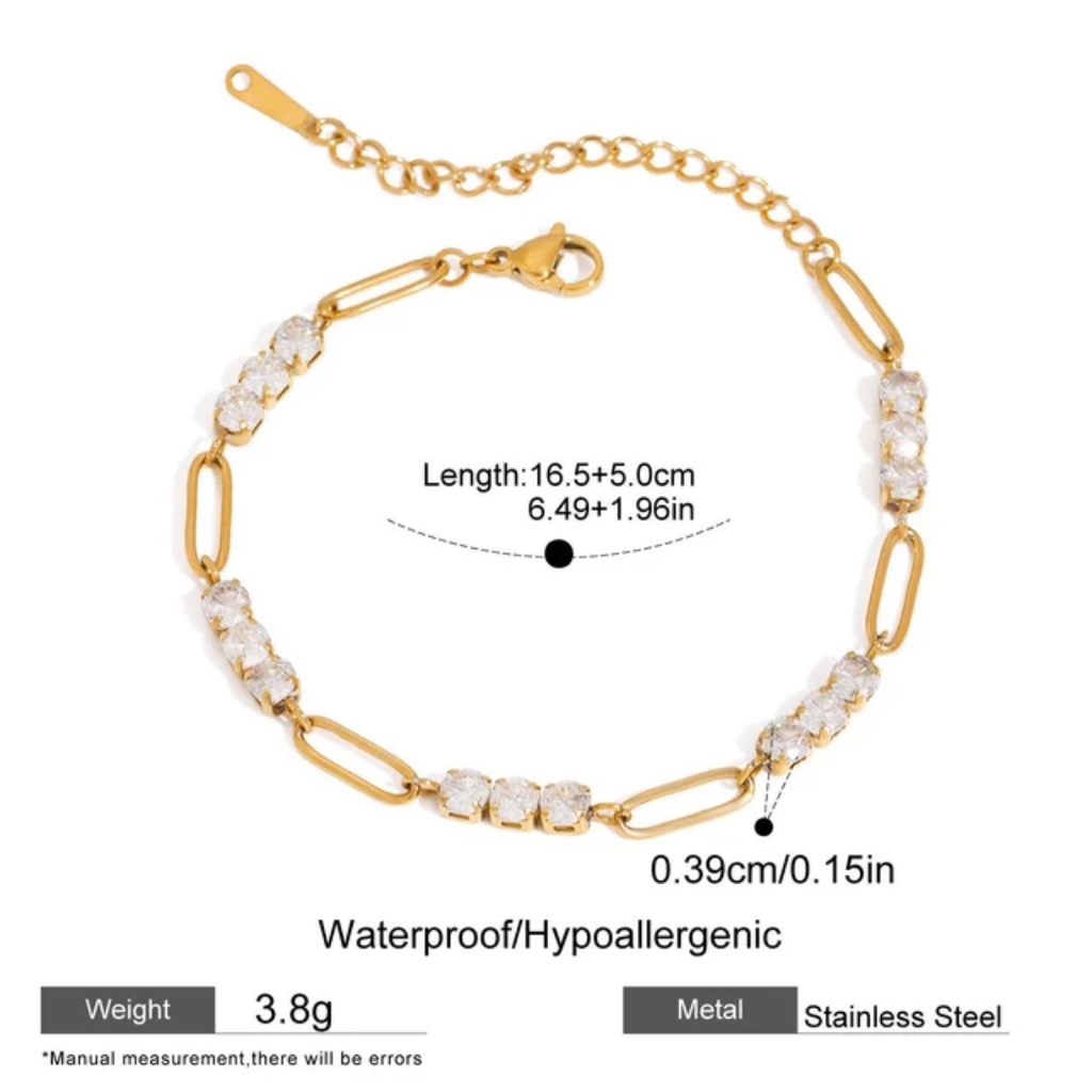 White Gems Paperclip - Bracelet