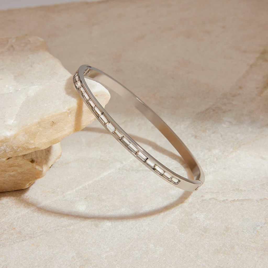 White Shimmer - Silver Bangle